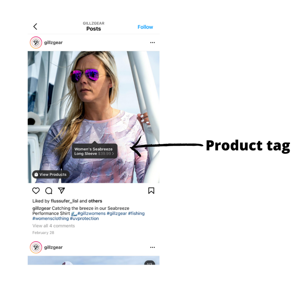 In-feed Instagram post with arrow highlighting product tag